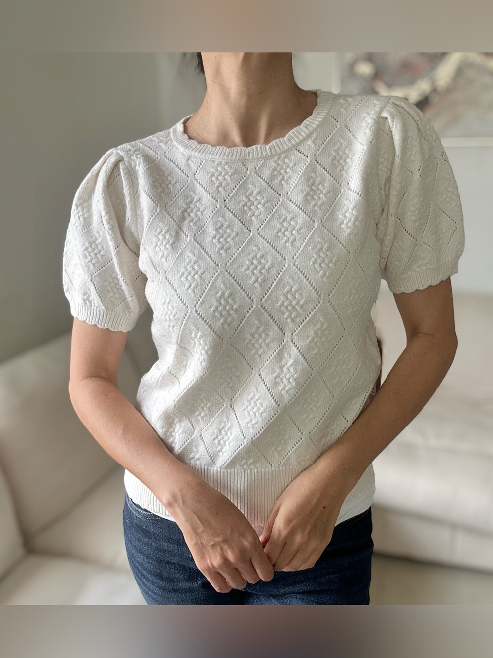 Women’s Cyrus Knit Puff-Sleeve Sweater Top XS NEW